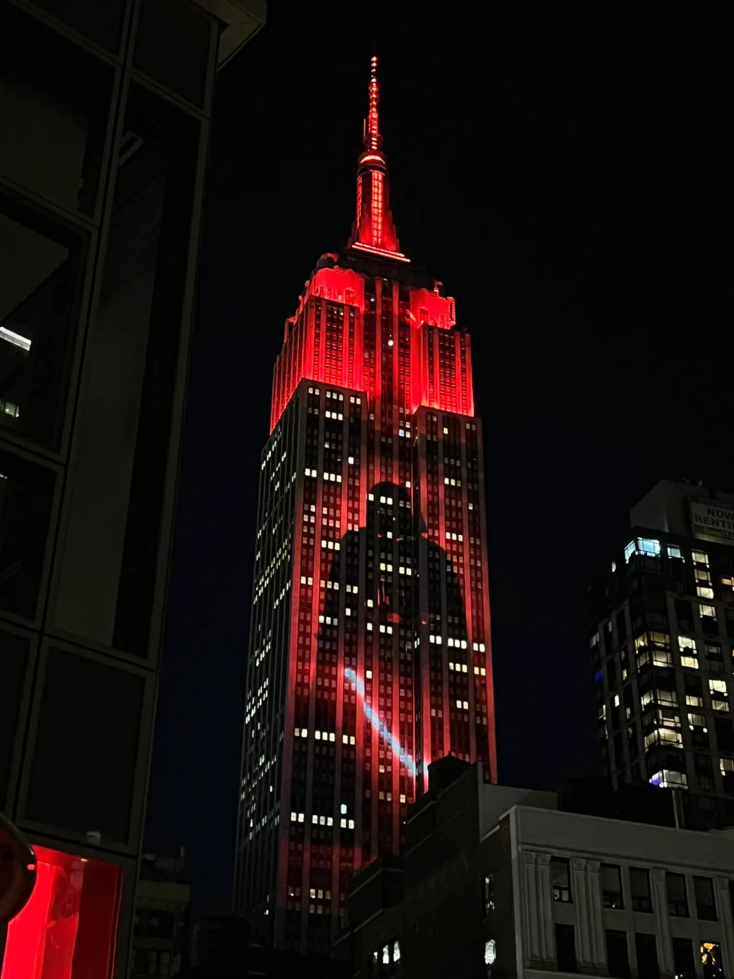 Empire State Building lit up in tribute to James Earl Jones, celebrating his legacy as an iconic father figure.