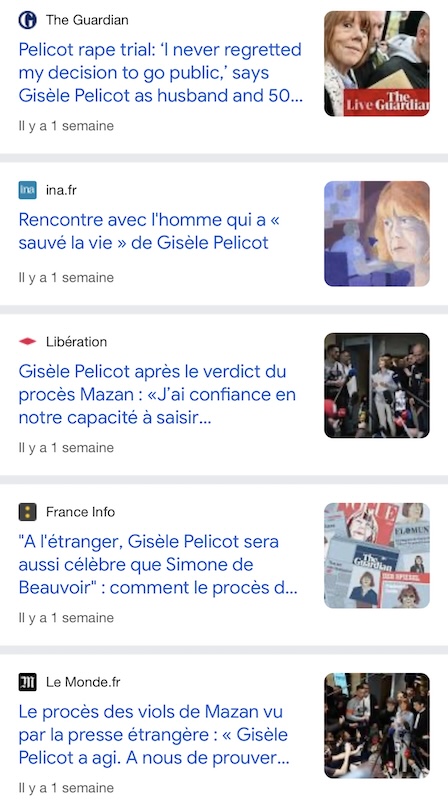 Gisèle headlines day after day. Thankfully more in English, but not enough. Many don't know about her and what has happened. Oooof.