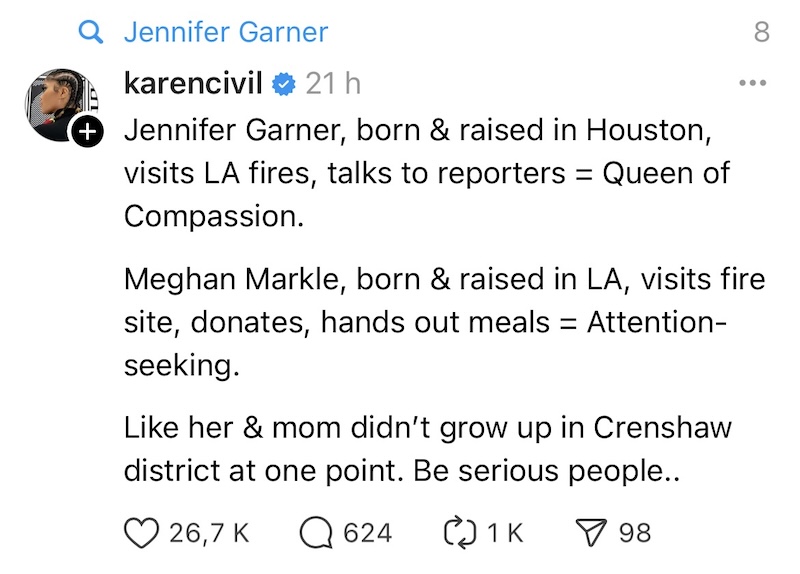 @Threads highlighting media bias against Meghan Markle for actions others, like Jennifer Garner, get credited for doing. Chiron doesn't play. In the 11th house it can be seemingly ruthless. Heal.