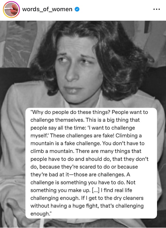 Fran Liebowitz. Capricorn rising legend. I saw this image and quote and was like, oh yeah, she has prominent Capricorn. Indeed.