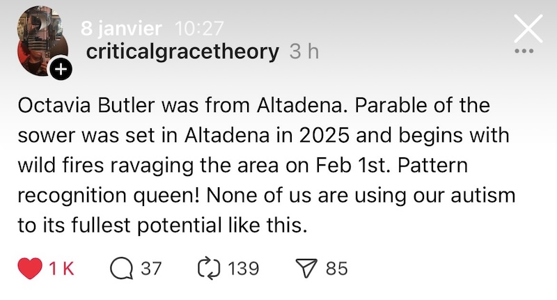 Social media thread discussing Octavia Butler’s uncanny predictions for the future.