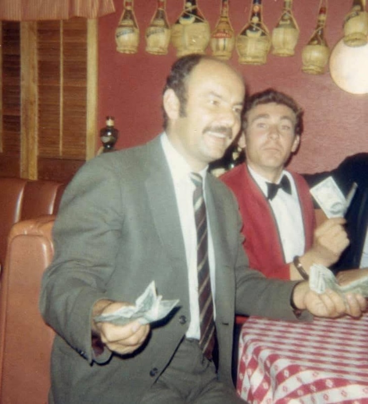 Historic 1968 photo of Dan Tana and bartender Mike Gotovac inside Dan Tana’s West Hollywood restaurant