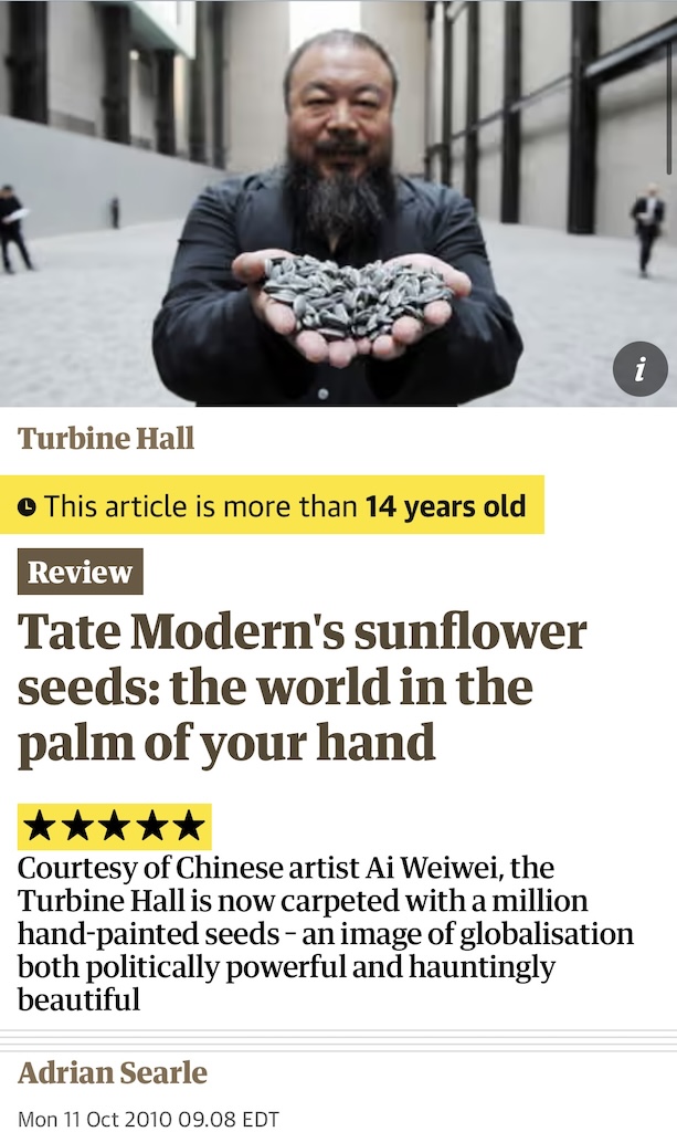 Virgo Artist Ai Weiwei, had an installation in London with sunflower seeds. A 100kg portion sold at Sotheby's for just over $550,000. Virgos showing us the value of seeds and nature in all sorts of ways. And also, how to show us globalization and what we value.
