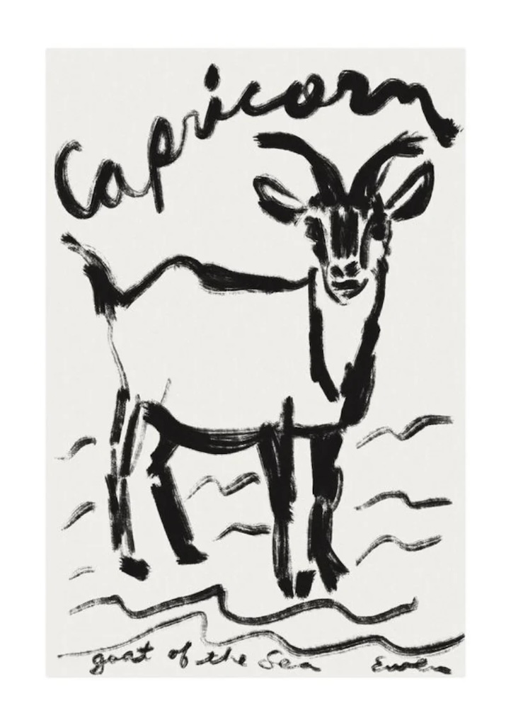 Capricorn sea goat illustration representing Capricorn season and Saturnian wisdom