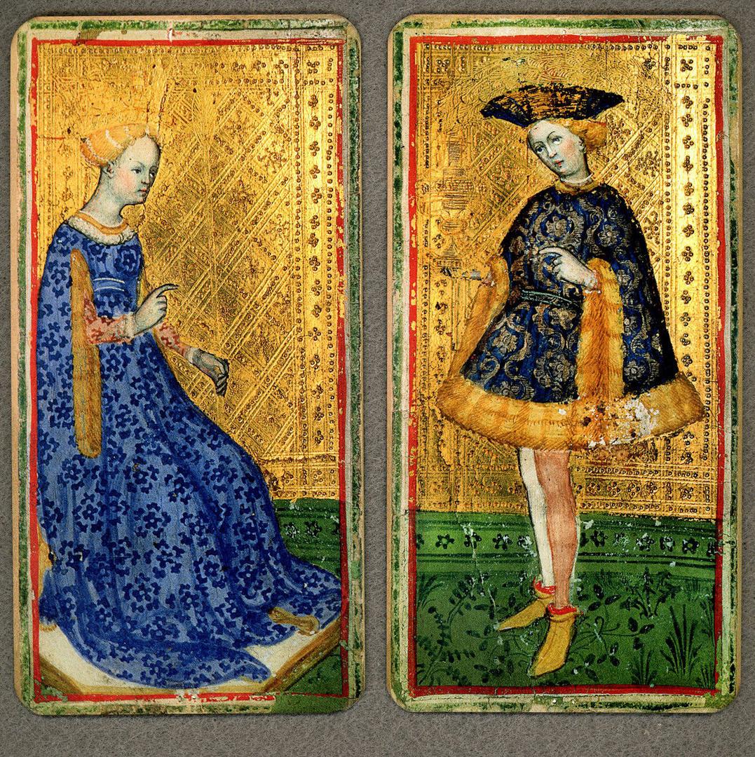 Two cards from the historic Brambilla Tarot deck at Pinacoteca di Brera, Milan — part of the oldest Visconti-Sforza Tarot collection in the world