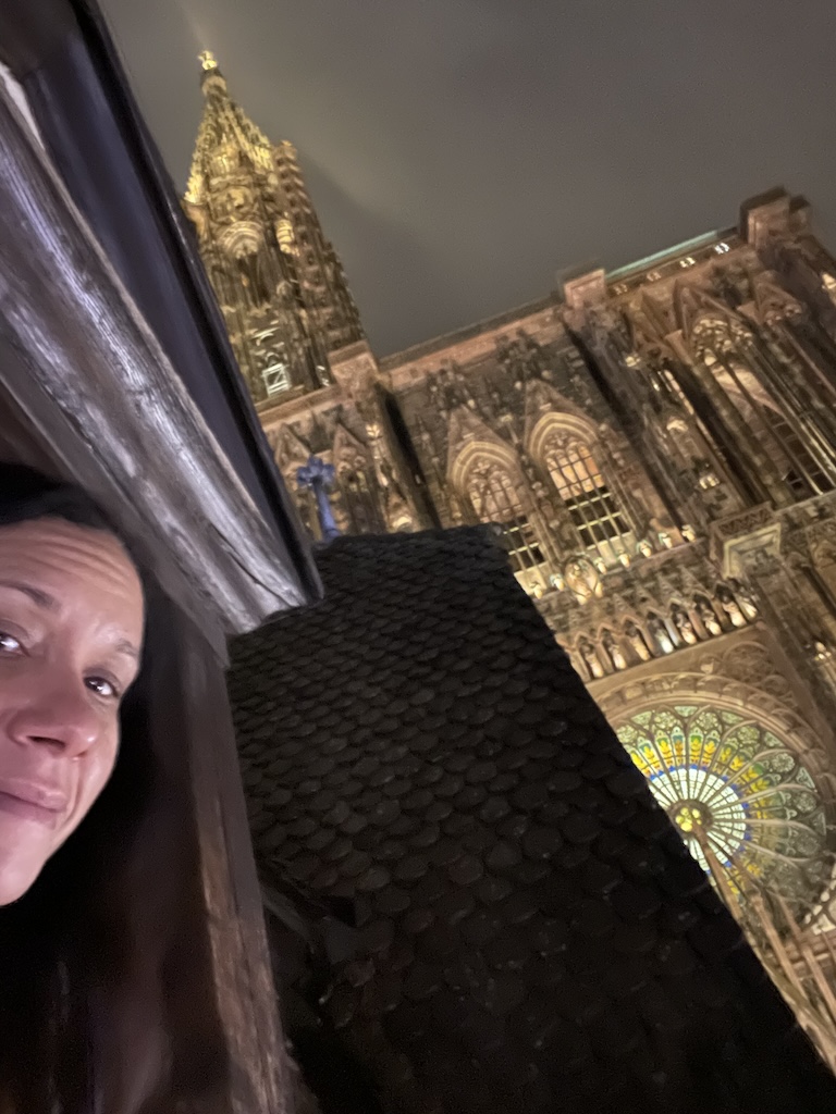 View of Strasbourg Cathedral from apartment window, medieval charm and European ambiance