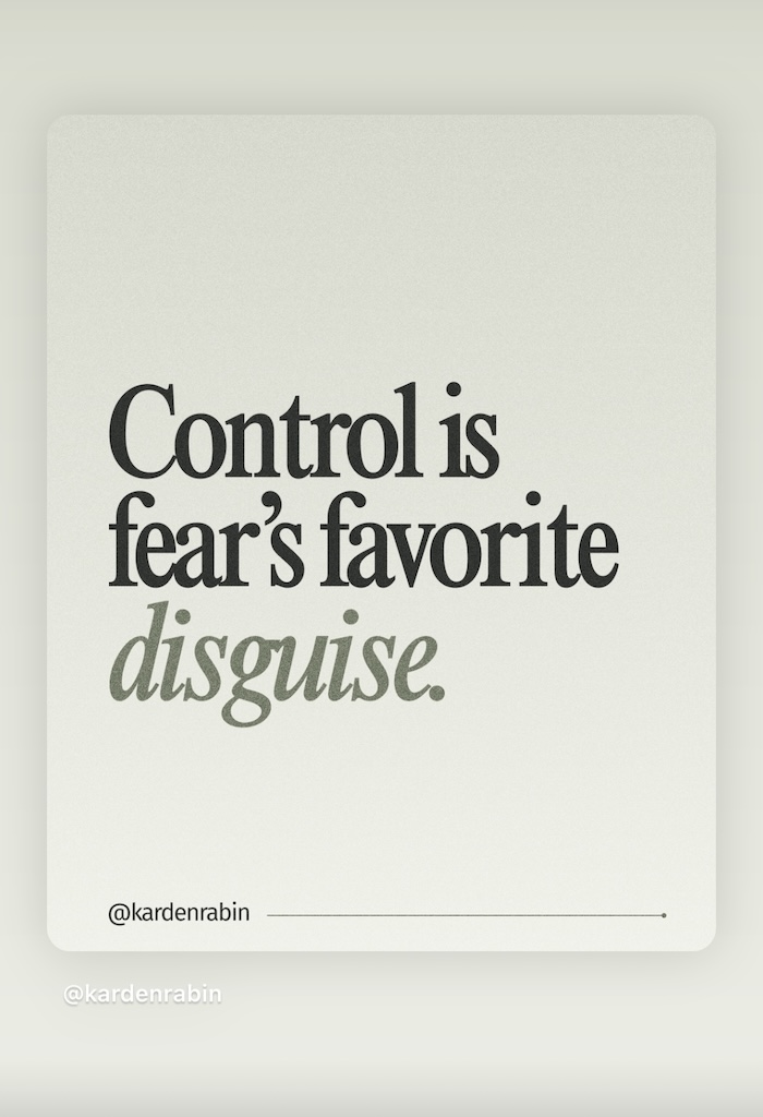 Quote graphic reading control is fear's favourite disguise — full moon in Capricorn Cancer season astrology insight by Astrology Coach Leah Gillis
