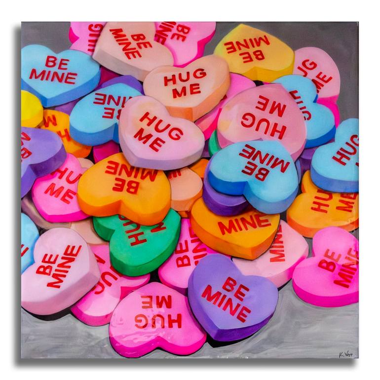 Kristen Voss Saatchi Art colorful sweetheart candy hearts artwork Leo full moon Kabbalistic day of love and soulmates 2026